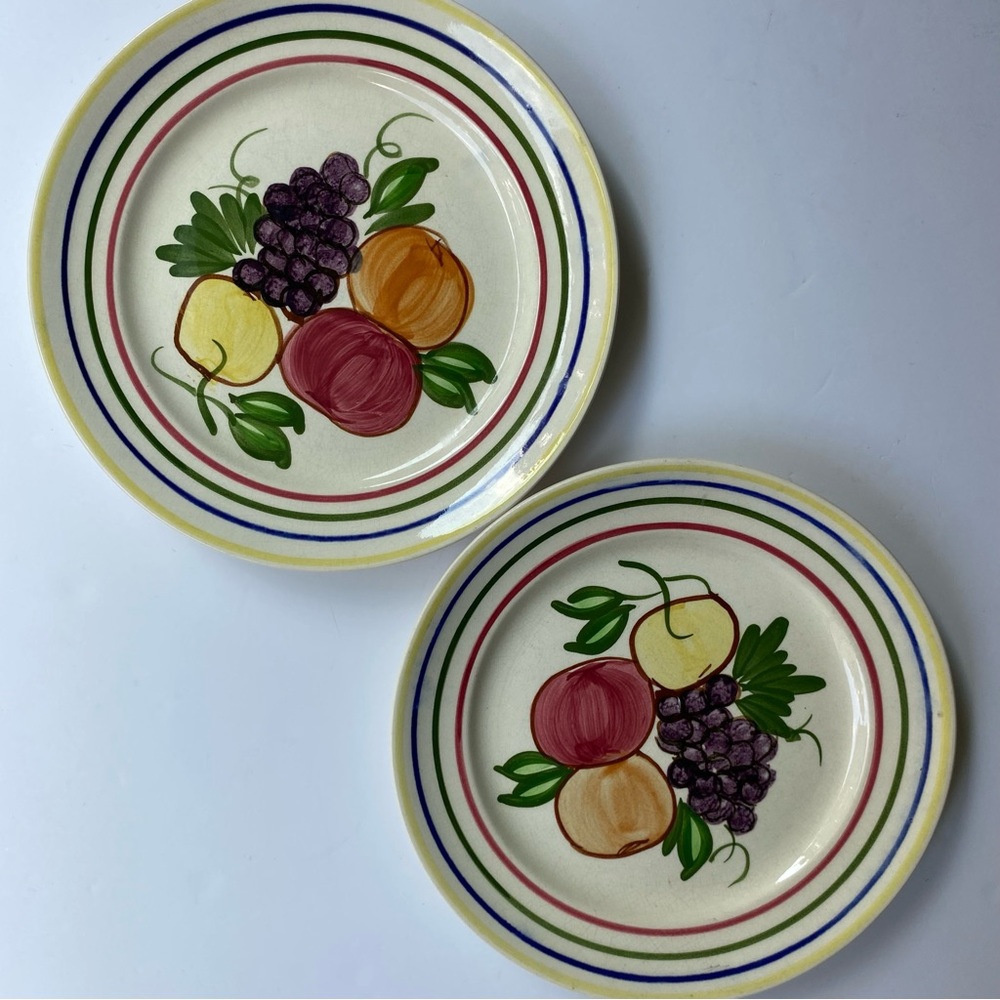 Vintage Blue Ridge Southern Pottery Luncheon Plate Fruit 8” Set Of 2 Rings USA